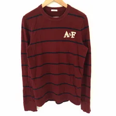 (^w^)b Abercrombie&Fitch アバクロンビー&フィッチ 綿100％ 長袖 ニット セーター プルオーバー ラウンドネック ストリート カジュアル アメカジ スポカジ タウンユース アウトドア レジャー ボーダー レッド系 メンズ サイズS