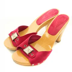 シャネル CHANEL サンダル ラウンドトゥ チャンキーヒール スエード ロゴ ココマーク 装飾 36 23cm ピンク /BB