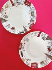 鳥獣戯画のロンドン旅行＊深めの16cm皿☆２枚セット