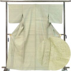 訪問着 身丈165cm 裄67cm 前幅25cm 後幅31cm 袖丈49cm 袖幅34.5cm レディース 単衣 汕頭刺繍 裄長 裄Lサイズ 初夏・初秋用 正絹（シルク）グリーン トールサイズ 美品 リメイク リユース リサイクル【呉服のきくや】