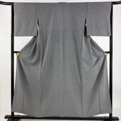 小紋 身丈154.5cm 裄丈64cm M 単衣 格子 黒灰 正絹 美品 名品 【中古】