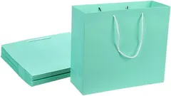 FUPUTWO ギフトバッグ 紙袋 ラッピング 無地 手提げ 横型 シンプル 10点セット( ブルー,  L)