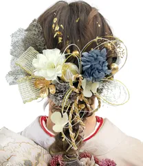 大特価　A7001 和玉 水引 紐アレンジ 金箔 プリザーブドフラワー 浴衣 着物 振袖 結婚式 和装 卒業式 袴 ドライフラワー 成人式 髪飾り [JZOON]