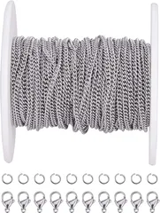 PandaHall Elite 10m 304ステンレス アズキチェーン 小豆タイプ リング 2.7x2x0.5mm カニカン 留金具 マルカン ジャンプリング ジュエリー用 ネックレス パーツ 手作り 材料 アクセサリーパーツ