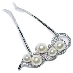 髪飾り かんざし 簪 キラキラ 曲線 パール ラインストーン 黒留め 訪問着 フォーマル 着物 和装 振袖 成人式 結婚式 卒業式 入園式 卒園式 謝恩会 七五三パーティー 上品 格調高い 優美 W23 292-209 銀 s923　Si