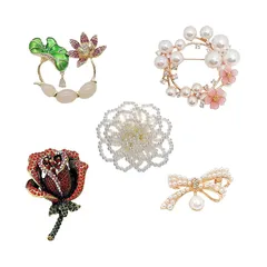 LYGGIE ブローチ [5点セット] 花 コサージュ パール 真珠 ブローチピン ピンバッジ 輝くキュービックジルコニア エレガントな花形 キラキラ ファッション メンズ レディース 子供 ジュエリー 合金 入学式 結婚式 クリスマス 誕生日 記念日 バ