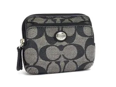 ■美品■ COACH コーチ シグネチャー PVC コインケース コインパース 小銭入れ カードケース カード入れ ブラック系 DJ6002