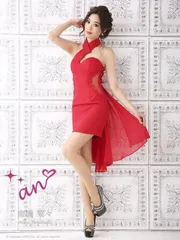 レッド[AOC2917-B-2002] SALE【an/アン】ハイネック/ チョーカー/ ワンカラー/ ベア/ シフォン/ タイト/ キャバドレス