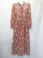 ◇ ⊂ Doux archives ドゥアルシーヴ シアー リボンタイ 長袖 膝下丈 ワンピース サイズF ブラウン系 レディース E  【1507010003353】のサムネイル
