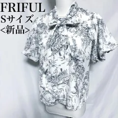新品 FRIFUL ボウタイブラウス 花柄 半袖シャツパフスリーブ S 白 清楚