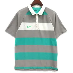 ナイキゴルフ NIKE GOLF ボーダー ラグラン ポロシャツ 半袖 DRI-FIT ゴルフウェア グリーン グレー ホワイト L