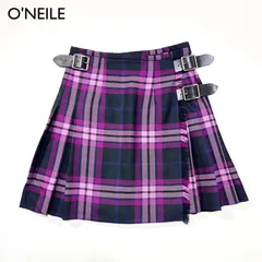 cB66　O'neil of Dublin サイドダブルベルト　チェック柄プリーツミニスカート　オニールオブダブリン