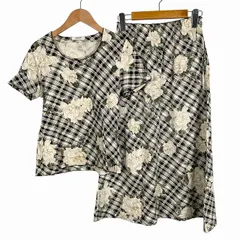 インゲボルグ INGEBORG セットアップ シャツ スカート 花柄 チェック ロゴ刺繍 ホワイト ブラック M