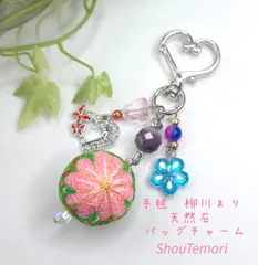 No.677…手毬∼柳川まり∼天然石✻ストラップ　チャーム　お守り 桜
