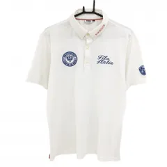 フィラゴルフ 半袖ポロシャツ 白×ブルー ボタンダウン ロゴ刺しゅう メンズ LL ゴルフウェア FILA GOLF