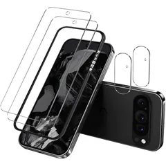 Huy Google Pixel 9 Pro XL 5G ガラスフィルム【ガイド枠】- 旭硝子仕様 Pixel 9 Pro XL フィルム 2枚 + Pixel 9 Pro XL フィルム カメラ 2枚 Google Pixel 9Pro XL 用の 強化 1