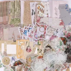 【数量限定】YOVOY ２６０枚 大容量 コラージュ 素材 シール ステッカー 手帳素材パック レトロ アンティーク フレークシールステッカー デザインペーパー 素材紙 和紙 メモ用紙 カード 紙モノ ノート スケジュール カレンダー (森林)