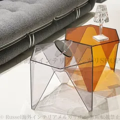 サイドテーブル 北欧 幾何学 デザイン 透明 クリア 光 反射 おしゃれ かわいい シンプル モダン コーヒーテーブル ブラウン スモークグレー
