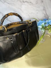 【62】GUCCI グッチ バンブー ハンドバッグ レザー ブラック 黒