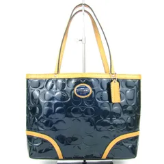 コーチ トートバッグ 2way シグネチャー エナメル F48166 鞄 カバン ブランド レディース ネイビー COACH 【中古】
