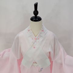【新品　お振袖用長襦袢　白×ピンク刺繍半衿　お仕立てセット　衿芯つき】