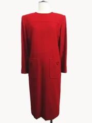 レア ヴィンテージ GIVENCHY ジバンシー ウール ワンピース 赤 8号  長袖 昭和レトロ レディース 保管品 E271LF