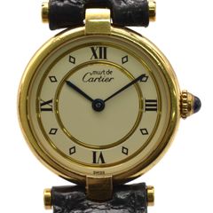 CARTIER カルティエ マストヴァンドーム レディース腕時計 GP/革 クォーツ アイボリー文字盤 ギフト プレゼント 腕時計 【中古】