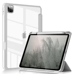 ZKTUYU iPad Pro 11インチ ケース 4/3/2世代に適用（2022 2021 2020)透明アクリルハードPCバックカバー ＆ 右ペンスロット Gen 2ペンの充電に対応 軽量 薄型 オートスリープ機能 PU合成レザー TPU（グレー）