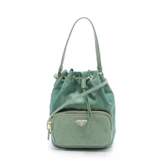 [美品]ハンドバッグ　ミニボストン　オーストリッチ　エメラルドグリーン オーストリッチレザー ショルダーバッグ 2WAY バッグ