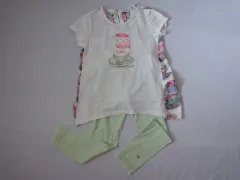 モナリザ monnalisa アウトレット 子供服 女の子 10歳 12歳 約 140cm 150cm 半袖 Tシャツ カットソー レギンス 2点 白 緑 パステル 春 夏 ★3 セットアップ ガールズ 女児 キッズ ジュニア 【中古】 ユーズド