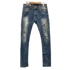 ザラマン ZARA MAN デニム スキニーパンツ ダメージ加工 クラッシュ ストレッチ 40 青 ブルー