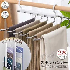 ズボンハンガー 2本セット ハンガー スラックスハンガー 6連 省スペース ステンレス 軽量 収納 スラックス ズボン ネクタイ スカート ベルト すべり止め付き