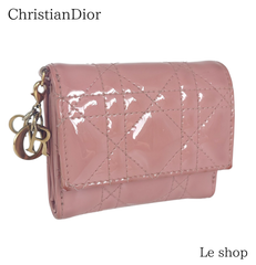 ChristianDior クリスチャンディオール  ロータスウォレット 三つ折り財布 Lady Dior カナージュ パテントレザー ピンク 中古