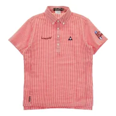 サイズ：L LE COQ GOLF ルコックゴルフ  シアサッカー 半袖ポロシャツ ボタンダウン ギンガムチェック柄 レッド系 [240101334813]# ゴルフウェア メンズ ストスト