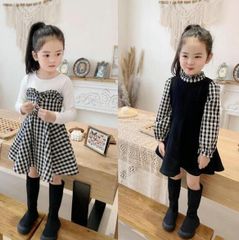 【チェックワンピース 春 韓国 子供服 キッズ 女の子 ファッション 綺麗】