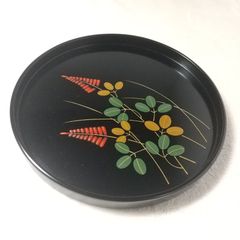 輪島塗 丸盆 お盆 骨董 草木柄 美品  直径約18cm 民芸品 漆器 うるし塗 箱 袋あり