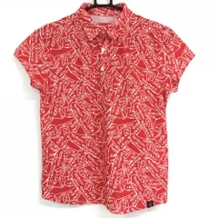 ★特価★【美品】ニューバランスゴルフ 半袖ポロシャツ レッド×白 総柄 レディース 0(S) ゴルフウェア New Balance