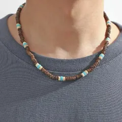 ユニセックスネックレスウッドビーズターコイズネックレス個性サーファーアジアン