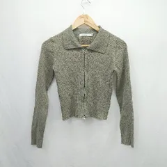 ◇ ⊂ MOUSSY マウジー リブニット 長袖 フルジップニット サイズF カーキー系 レディース E  【1506300022364】