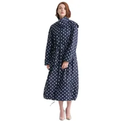 ☆ ネイビー×ドット柄 ☆ Mサイズ ☆ レインコート レインウエア レインコート レディース カッパ レインウェア レインウエア 自転車 レインジャケット 通学 通勤 おしゃれ ロング レインポンチョ フード付き フード 雨具 防風 大人用 雪 雪対策 梅雨