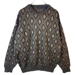 ヴァンヒューゼンVan Heusenデザインニット総柄ニットセーターダイヤ柄マルチカラー好配色グレー灰色ブラック黒ベージュレトロvintageヴィンテージ41102