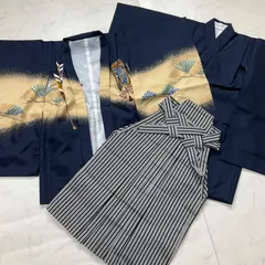 ◆kimono+one◆美品◆5歳くらい用◆子供着物◆3点セット◆七五三◆男の子◆羽織◆着物◆行燈袴◆七五三お詣り男の子着物こどものひお正月卒業式十三詣り◆G117