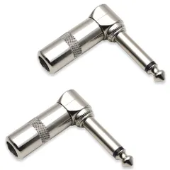 6.35mmジャック直角 L型プラグ 2個セット 90度コネクタ 端子 ギタープラグ 標準フォンプラグ→モノラル標準フｫンプラグヘッドホンアンプ/タースピーカー/エレキギターケーブル/マイクアクセサリー用 コネクタアダプタ ギターオーディオ用