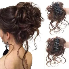 Alpha Depot お団子 ウィッグ お団子ヘア まとめ髪 クリップ アレンジ 大きめ 部分 和装 痛くなりにくい かわいい お洒落 つけ毛 ボリューム 簡単 カール まとめ アップ シニヨン かつら ヘア 巻き 盛り 華やか 【ライトブラウン 茶髪】 