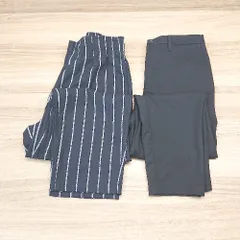 ◇ 《 GU まとめ売り2点セット サイズM ウエストゴム ストライプ 無地 ストレートパンツ メンズ 》 E  【1308290020258】