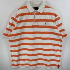古着 90's/90年代 ポロバイラルフローレン Polo by Ralph Lauren 半袖 ラガーシャツ ワンポイント ロゴ 刺繍 ラバーボタン L  オレンジ系 ボーダー メンズ