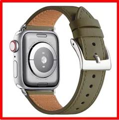 【送料無料 】アーミーグリーン/シルバーバックル_38/40/41mm コンパチブル Apple Watch バンド アップルウォッチ バンド 本革製 レザー 