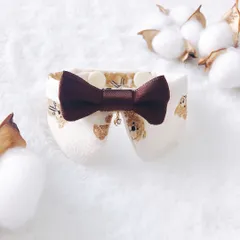 Sサイズくまさん♪のはだにやさしい付け襟首輪　犬猫うさぎ専用　ハンドメイド