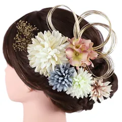 髪飾り 成人式 水引 振袖 前撮り 袴 花 7点セット ゴールド 白 青 赤紫 カスミソウ 和装 大人可愛い 粋 日本製 お洒落 卒業式 No.12-0944