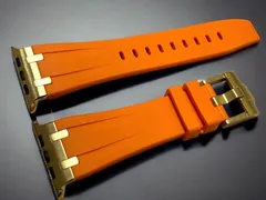 オレンジゴールド★Apple Watch バンド　高級ラバーベルト　ステンレス316L メンズ　レディース　スポーツ 49mm45mm44mm42mm41mm40mm38mm